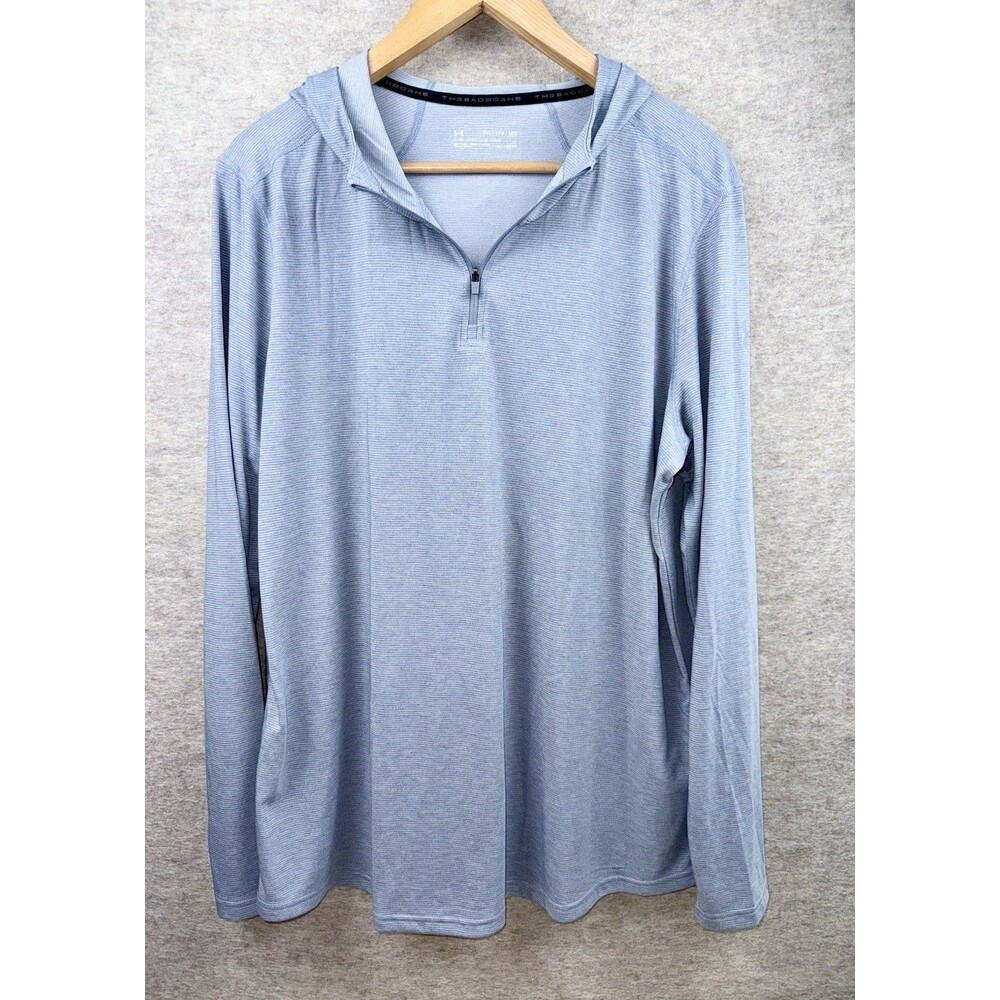 Under Armour Men’s Long Sleeve Hooded Shirt Heat Gear Threadborne NWT Light Gray